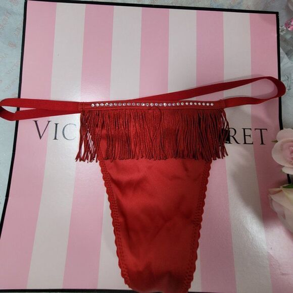1427 VS Very Sexy Fringe V-String Thong  Roaring 20s Flapper Style Red Medium - Picture 4 of 5